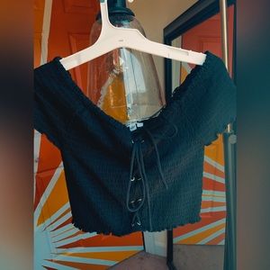 Black Lace Up Crop Top- Off the Shoulder